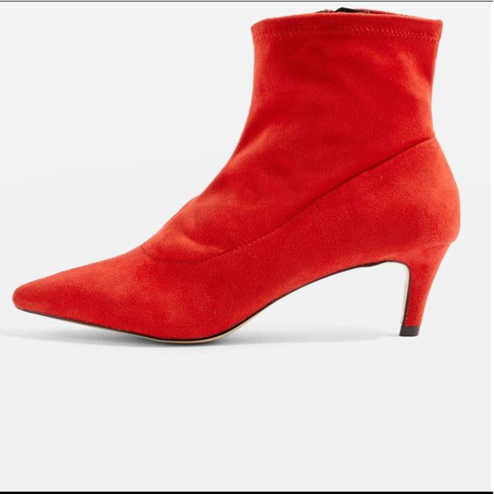 TOPSHOP Women's Red Bonbon Point Kitten Heel Boots